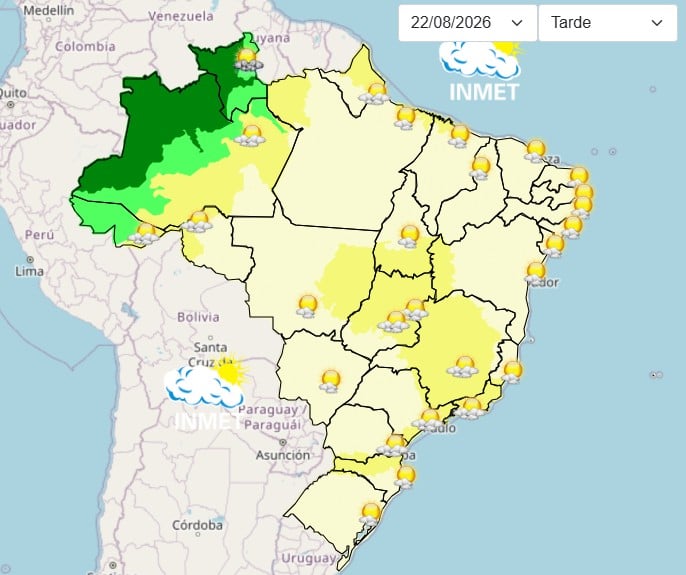 Inmet prevê sábado de sol e calor intenso em grande parte do país